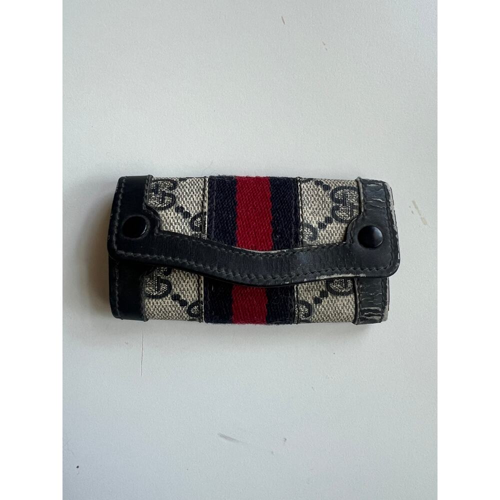 Authentic GUCCI VNTG Blue Canvas Leather 6 Key holder Wallet